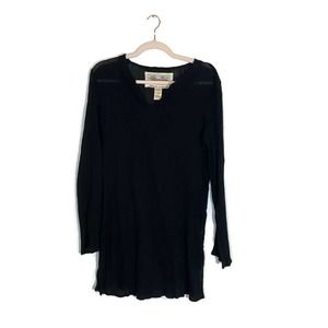 Aventura Tunic Crinkle Top Sz M Black Semi-Sheer Short Dress 100% Cotton Boho